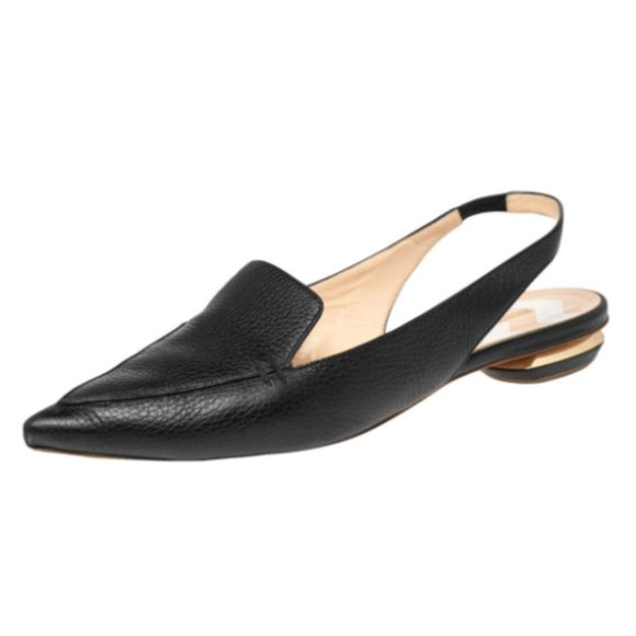 Nicholas Kirkwood Beya Pointed Toe Slingback Pumps Black Leather Flats 38.5 - Picture 1 of 11